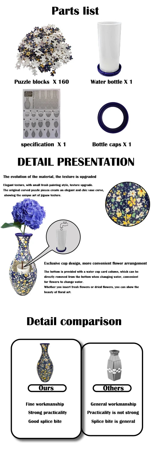 3D Puzzle Flower Vase Building Blocks Unique Vase 160stk Curved Puzzle Pieces House Warming Gift for Flower Arrangements Home