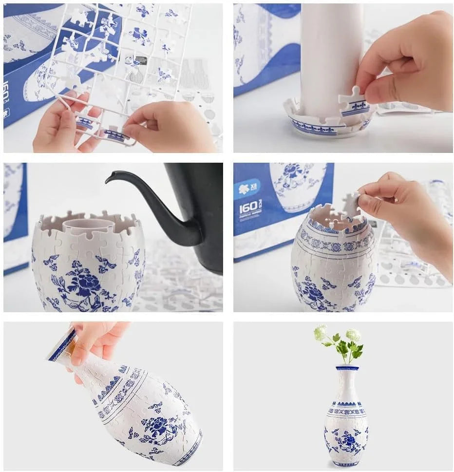 3D Puzzle Flower Vase Building Blocks Unique Vase 160stk Curved Puzzle Pieces House Warming Gift for Flower Arrangements Home