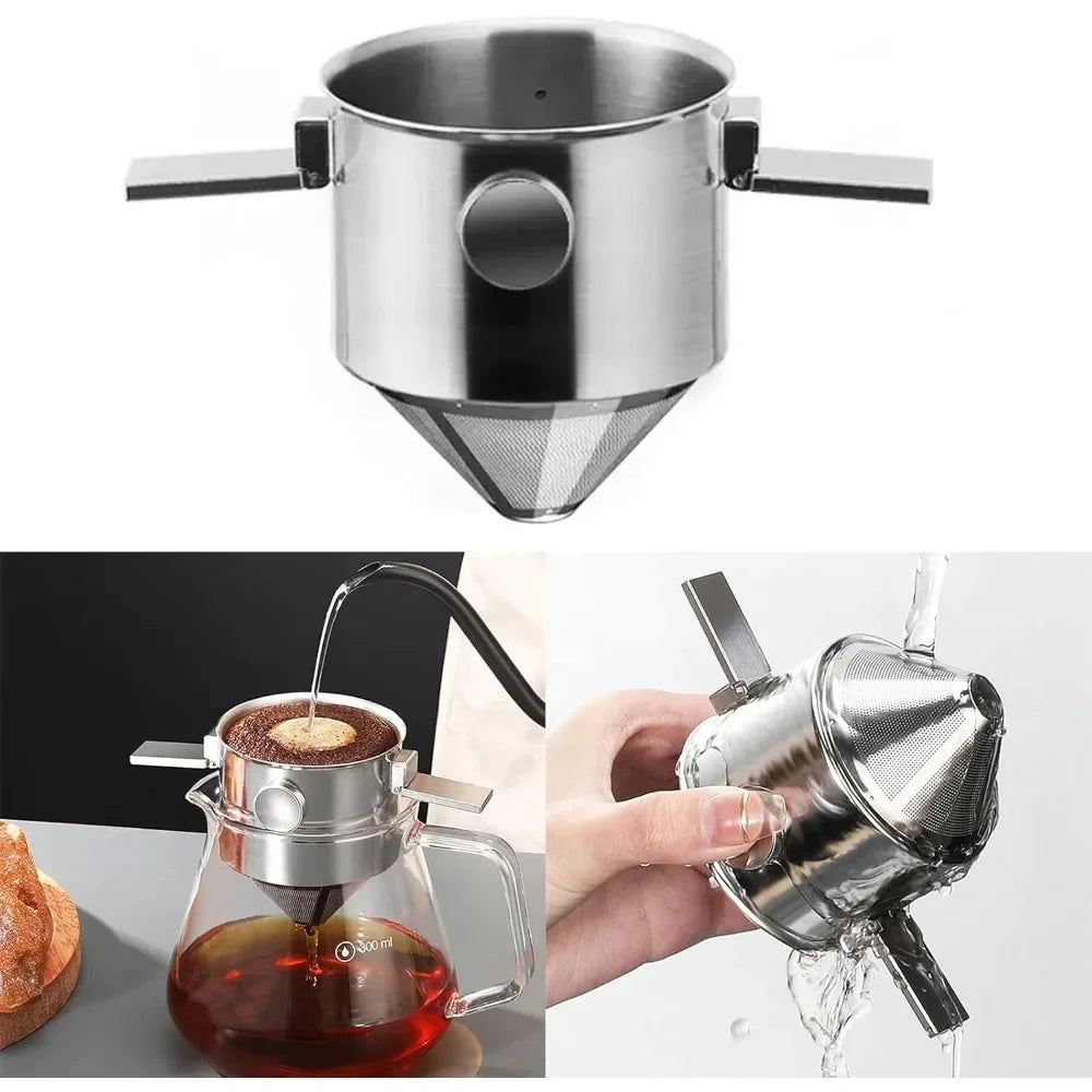 1PCS Portable Stainless Steel Hanging Ear Coffee Filte Reusable Coffee Filter for Office Travel Outdoor Camping Convenient Use