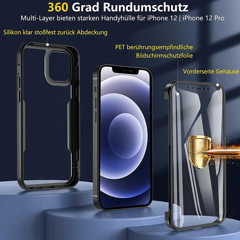 360 Degree Case For iPhone 15 14 13 12 11 Pro Max 14 Plus XS MAX XR Transparent Cover Full Body Rugged Built-in Screen Protector