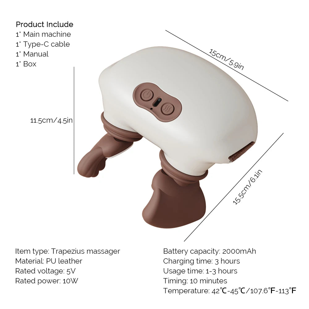 Electric Neck and Shoulder Massager Deep Tissue Shiatsu Back Cervical Massage Machine Bionic Heated Fatigue Relief Relax Muscle