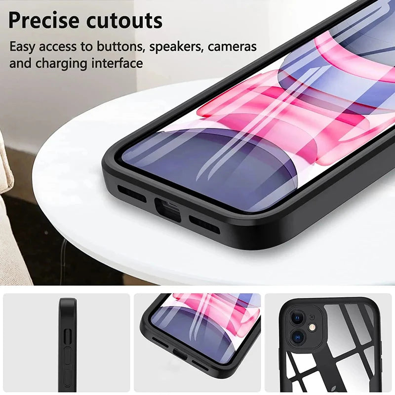 360 Degree Case For iPhone 15 14 13 12 11 Pro Max 14 Plus XS MAX XR Transparent Cover Full Body Rugged Built-in Screen Protector