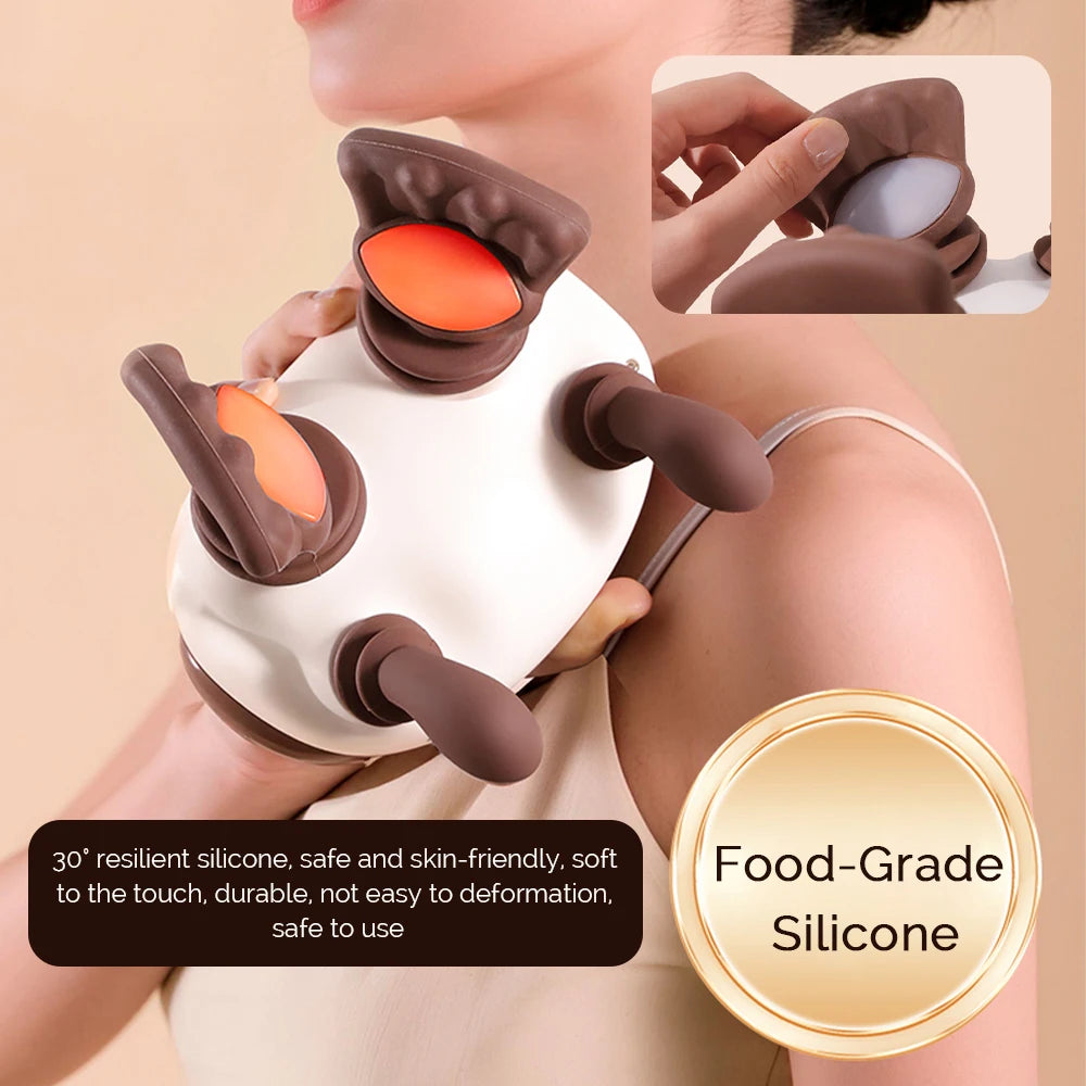 Electric Neck and Shoulder Massager Deep Tissue Shiatsu Back Cervical Massage Machine Bionic Heated Fatigue Relief Relax Muscle