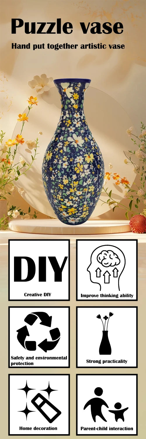 3D Puzzle Flower Vase Building Blocks Unique Vase 160stk Curved Puzzle Pieces House Warming Gift for Flower Arrangements Home