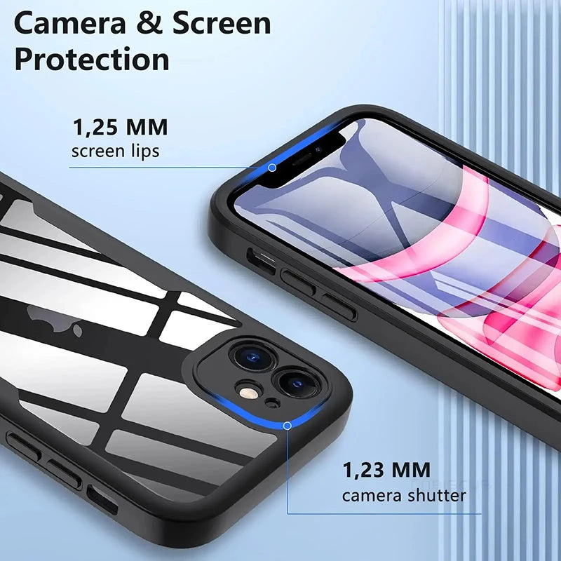 360 Degree Case For iPhone 15 14 13 12 11 Pro Max 14 Plus XS MAX XR Transparent Cover Full Body Rugged Built-in Screen Protector