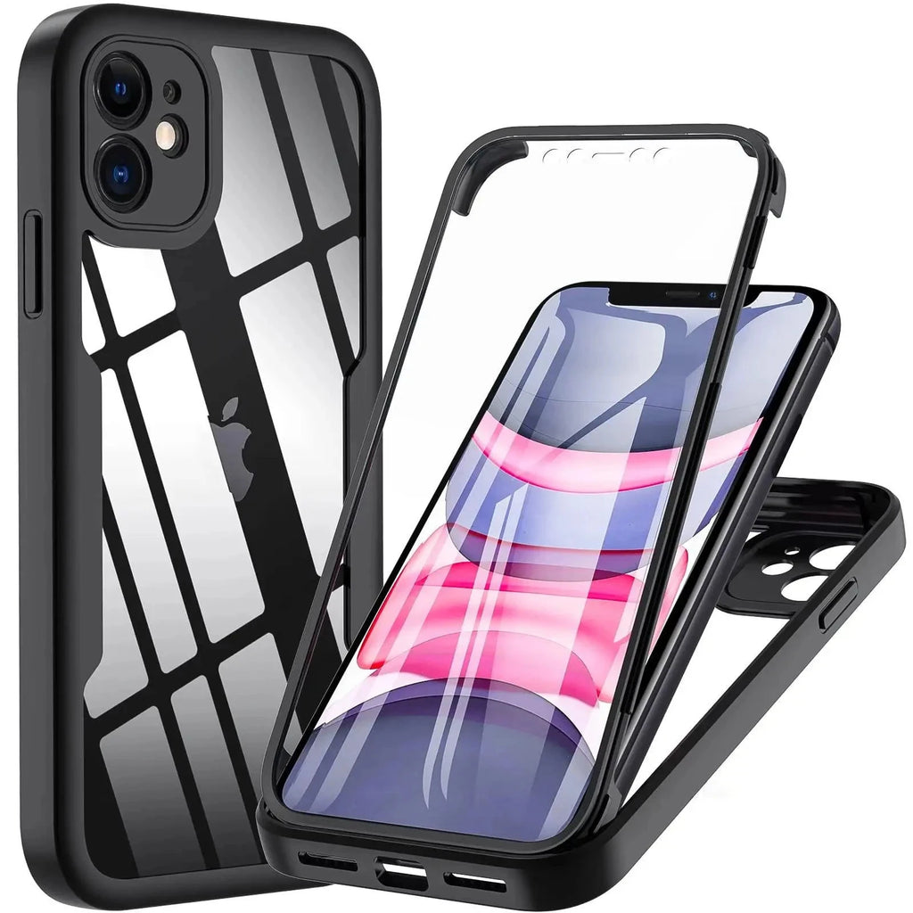 360 Degree Case For iPhone 15 14 13 12 11 Pro Max 14 Plus XS MAX XR Transparent Cover Full Body Rugged Built-in Screen Protector